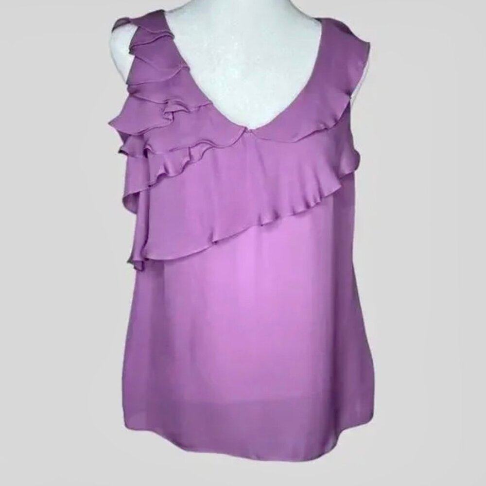 100% Silk Ruffle Blouse Tank Top – Banana Republic Mauve XS